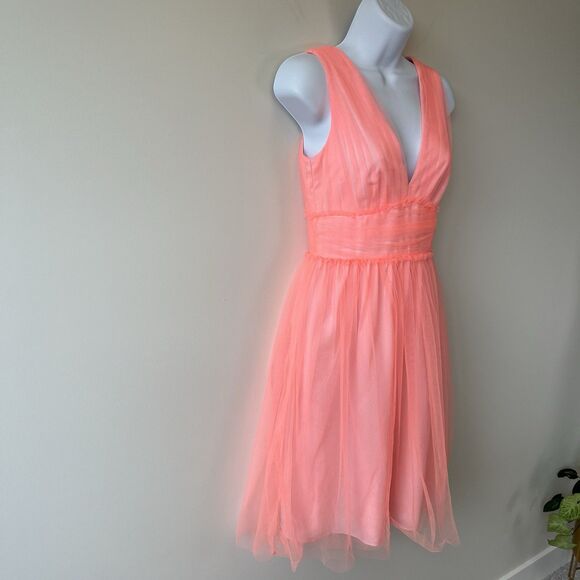 J. Crew Lynette Tulle Cocktail Dress Neon Coral Cocktail Balletcore Size 00 $228 - Picture 15 of 15